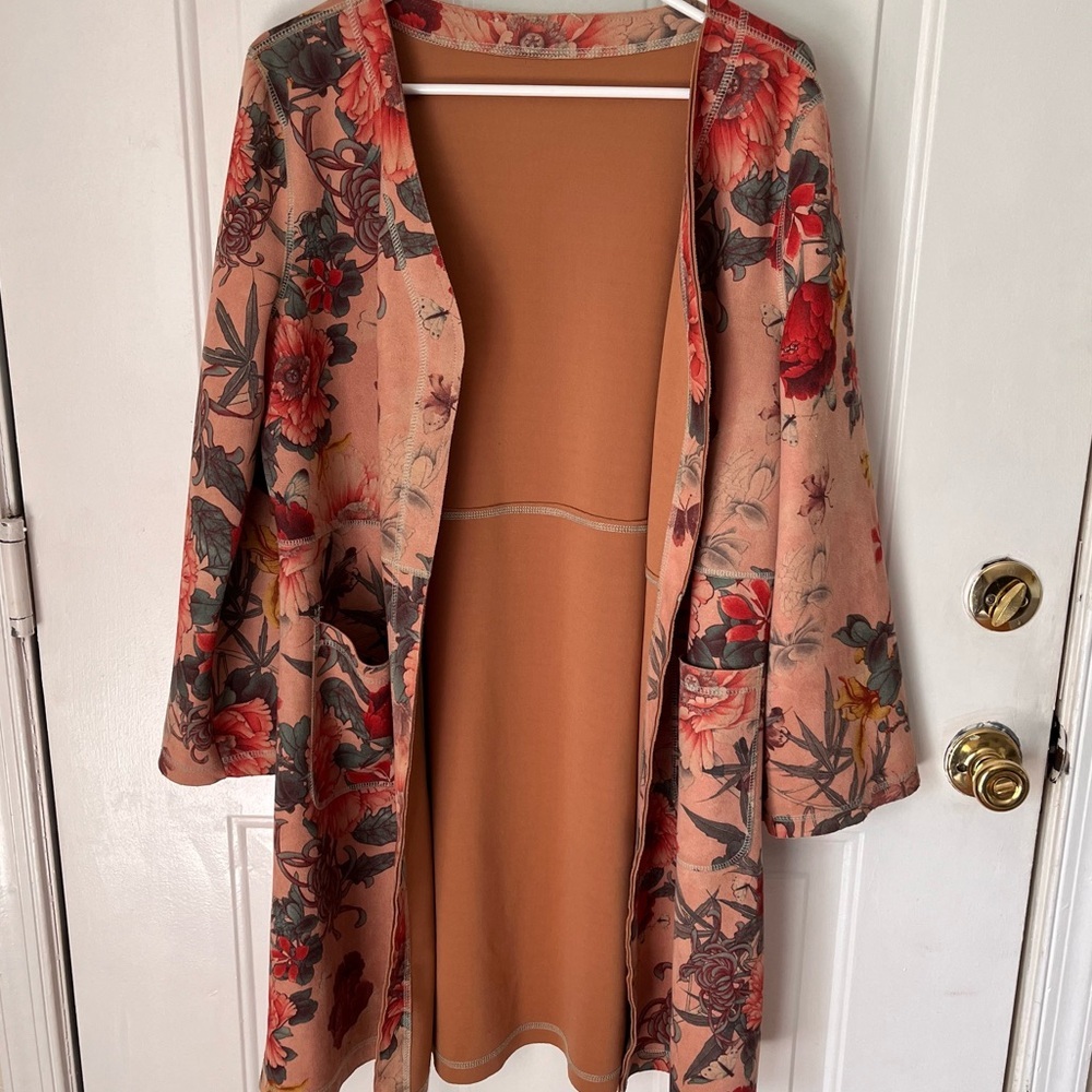 Solitaire Anthropologie Jacket Women’s Pink Faux Suede Floral Open Cardigan S/M
